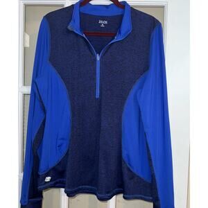 ZELOS Stretch Knit Blue contrast 1/2 MOCK NECK Active Pullover Quarter zip